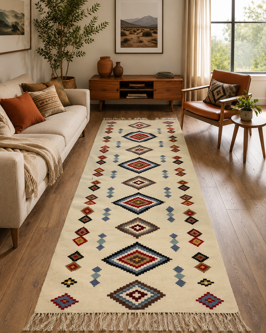 Ivory Diamond Runner Rug (200cm x 70cm)