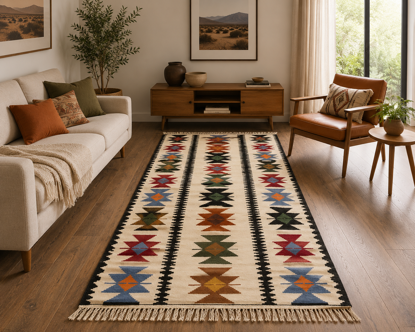 Colourful Geometric Runner Rug (200cm x 75cm)