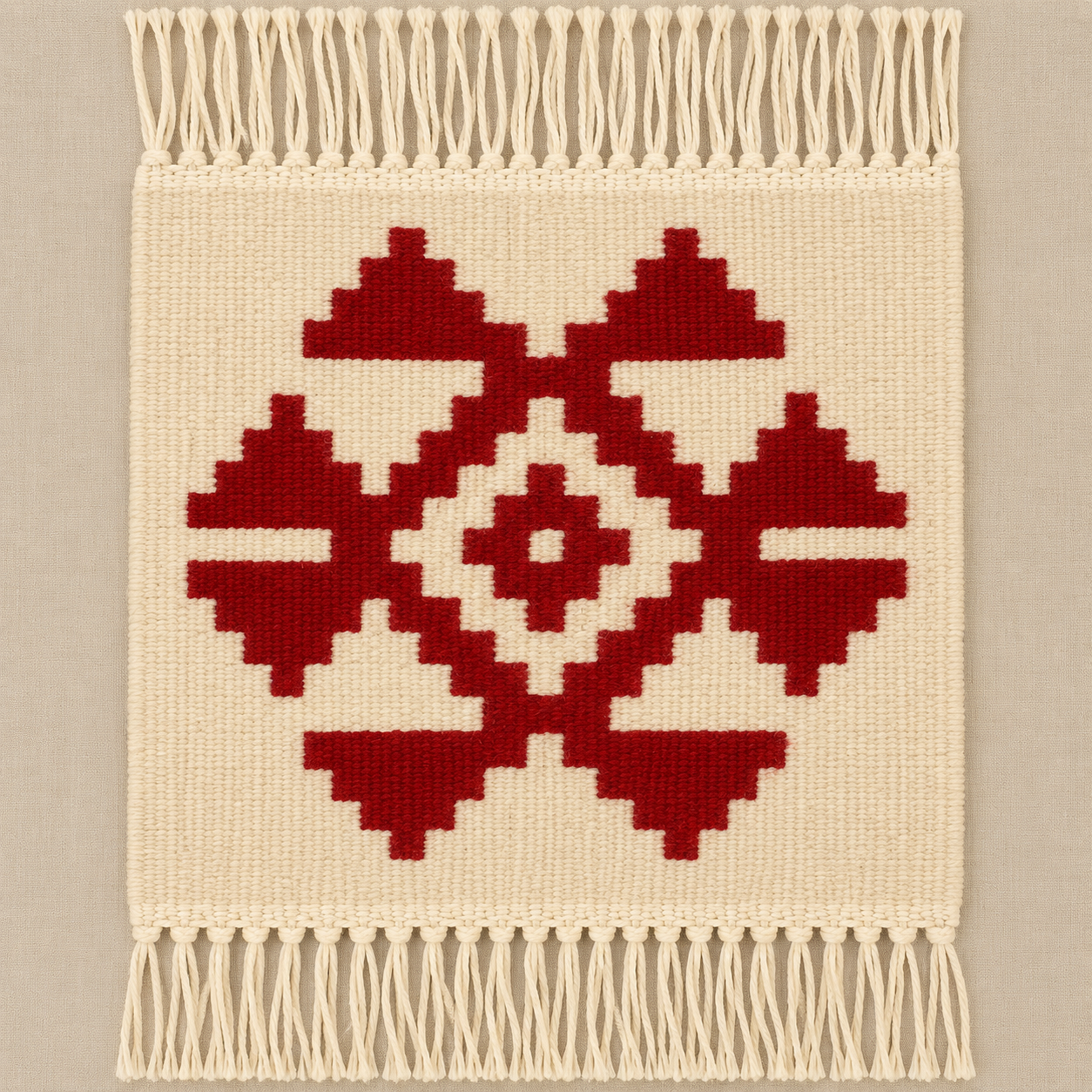 Ivory Red Motif Mini Rug (48cm x 40cm)