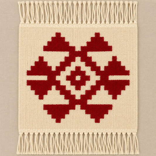 Ivory Red Motif Mini Rug (48cm x 40cm)