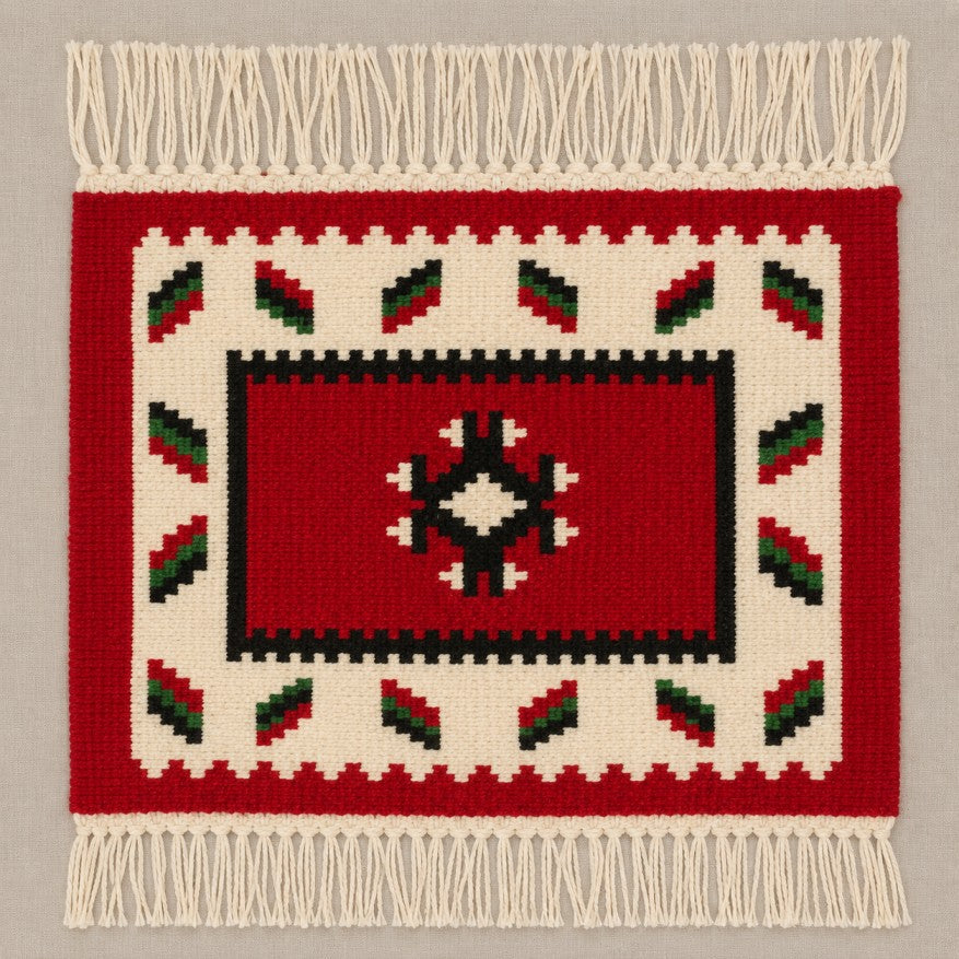 Red Diamond Mini Rug (48cm x 40cm) – Traditional Motif