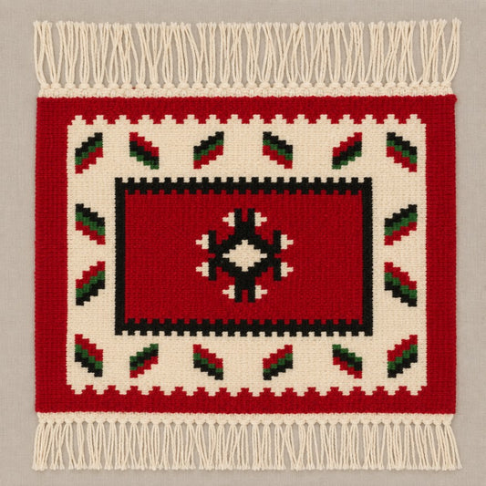 Red Diamond Mini Rug (48cm x 40cm) – Traditional Motif